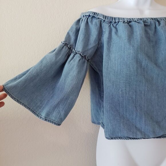 MADEWELL Azaela denim off the shoulders top size small - Picture 9 of 15
